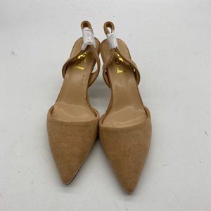 FSJ tan slingback pointy toe low heels kitten pumps shoes